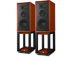 Wharfedale Super Linton Speakers & Super Linton Stands - Bundel - 3-weg, Kevlar Woofer, AMT Tweeter - Rijke Geluidskwaliteit - Iconisch Design – Mahogany/ Mahogany