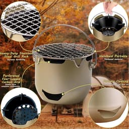 Draagbare mini houtskoolgrill van roestvrij staal - 15*12 cm - Draagbare houtskoolgrill voor buiten - Kleine grill voor buiten koken - Geschikt voor kamperen, barbecueën in de achtertuin, barbecueën in de camper en picknicks - Groen — thumbnail 4