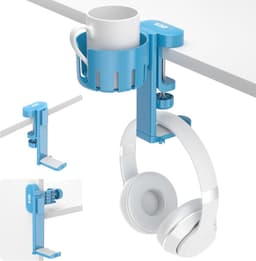 2 in 1 Bureau Koffiebeker Houder met Hoofdtelefoon Hangertje – Onder Bureau Rotatieve Hoofdtelefoon Houder voor Gaming Gadgets — thumbnail 1