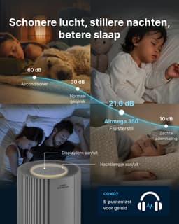 Coway Airmega 350 Luchtreiniger - Voor ruimtes tot 185 m² - HEPA filter + koolstoffilter - 713 m³/u - Tegen stof, pollen en allergenen - Energiebesparende modus - ECARF gecertificeerd - Beige — thumbnail 5