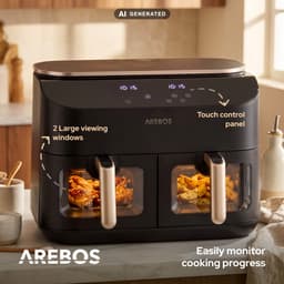 AREBOS Dubbele Heteluchtfriteuse 10L, 2x5L, 2450W, 8 Programma's, Touchscreen — thumbnail 3