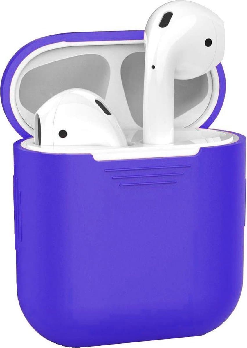 Hoesje - Geschikt voor Apple Airpods 1 - Siliconen Hoes met Clip - Silicone Case Cover - Donkerblauw — afbeelding 1