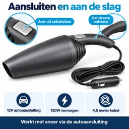 Autostofzuiger - Kruimeldief - 12V 120W - 4,5 meter kabel - Met slang en mondstukken - Zwart — thumbnail 2
