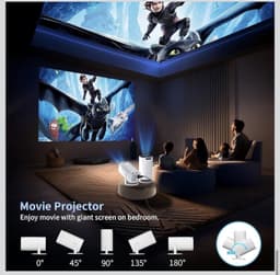Mini Beamer Smart – WiFi 6 & Bluetooth 5 | 4K & 1080P | Automatische Trapeziumcorrectie & 180° Draaibaar | Thuisbioscoop & Outdoor — thumbnail 2