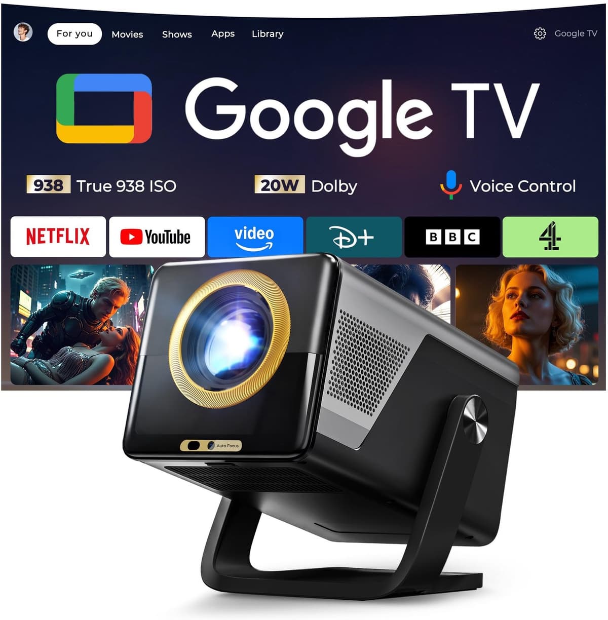 Beamer Draagbaar - 2000 ANSI Lumen - 1080P Native Resolutie - LCD Technologie - Android 14 OS - Voor Thuisbioscoop En Presentaties — afbeelding 1
