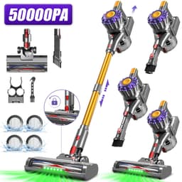 Adormii Steelstofzuiger Draadloos – 50000Pa Sterke Zuigkracht – 60 Min Accuduur – Anti-haarwikkel Vloerborstel – 4 HEPA-filters – 1,6 L Stofreservoir – Groene LED Stofdetectieverlichting – Goud — thumbnail 1