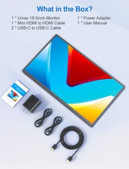 UPERFECT Draagbare monitor 18,5 inch, 120 Hz, 1920x1080 FHD IPS, USB-C- & Mini-HDMI-poort, 1200:1 tweede scherm met geïntegreerde standaard voor laptop/telefoon/spelconsole, VESA-montage mogelijk — thumbnail 2