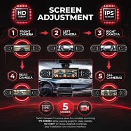 Dashcam autocamera, 4 kanalen, 360 graden, 8,9 cm (3,16 inch), geïntegreerd nachtzicht, bewegingsdetectie, 24/7 parkeermodus, achteruitrijhulp — thumbnail 5