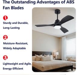 DESMIU Plafondventilator Met Verlichting – 107 cm – Stille Omkeerbare Gelijkstroommotor – ABS – Zwart – Afstandsbediening Met Dimbaar Licht — thumbnail 4