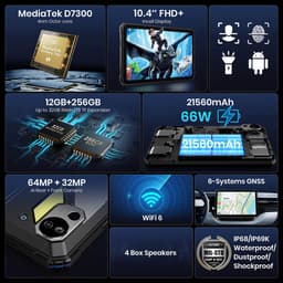 FOSSiBOT DT3 5G robuuste tablet, Android 15, 10,4 inch 1200x2000 scherm, 12 GB RAM 256 GB ROM, WiFi 6, 21560 mAh batterij met 66W snelladen, 64 MP + 32 MP camera, LED-zaklamp, NFC. — thumbnail 2
