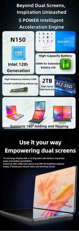 Dual-screen laptop 14 inch – 16GB – 1TB – N150 – Win 11 — thumbnail 3