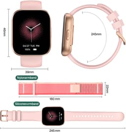 Sytifro Smartwatch Dames met 2 Verwisselbare Bandjes - Bluetooth Bellen - 1.83 Inch HD Scherm - Hartslagmeter - Slaapmonitor - Stappenteller - IP68 - Geschikt voor iOS & Android - Roségoud — thumbnail 2