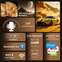 Draagbare Beamer - Draagbare Mini-Projector - Ondersteunt 4K 1080p - Met WiFi 6 en Bluetooth 5.4 - Voor Presentaties en Thuisgebruik — thumbnail 2