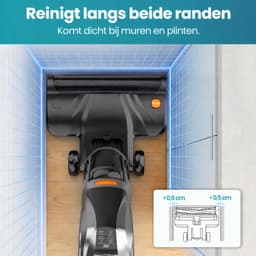 Grenintol Vloerreiniger 3-in-1 – Nat- en Droog Stofzuiger – Met Dweilfunctie – 15kPa – 180° Platliggend – Zelfreiniging met Geëlektrolyseerd Water – Automatische Droging – Dubbelzijdige Randreiniging – 35 Min Accuduur – Oranje — thumbnail 3