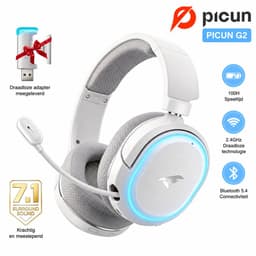 Picun G2- Bedrade Gaming Headset-Over Ear Koptelefoon Draadloos- Draadloze Headset met Microfoon - Bluetooth 5.3 - Geschikt voor PC/PS5/PS4/Switch - Inklapbaar - - Bluetooth Headset - Wit — thumbnail 1