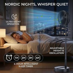 Bresht Opvouwbare Staande Ventilator - 8000 mAh - 4 Snelheden - 5 hoogtestanden - Afstandsbediening - USB-C - Zwart - 22 × 105 cm — thumbnail 3