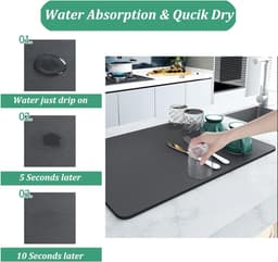 Mat voor aanrecht - 406 x 60 cm - verbergt vlekken - antislip rubberen achterkant - absorberende afwasdroogmat - koffiebar accessoires - past onder koffiepot - espressomachine. — thumbnail 4