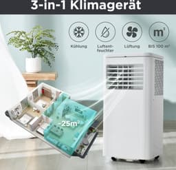 Mobiele airconditioner 9000 BTU/u, 2,5 kW. Luchtontvochtiger, met afzuigfunctie, afstandsbediening/APP-bediening/3 bedrijfsmodi/voor ruimtes tot 100 m³, 24-uurs timer. Energie-efficiëntieklasse A — thumbnail 12