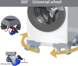 Onderstel voor wasmachine met wielen, wasmachinebasis met 4 poten + 4 wielen, verstelbare mobiele houder voor wasmachine, droger en koelkast, instelbare lengte 41 tot 64 cm — thumbnail 3