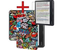 Hoes Geschikt voor Kobo Libra Colour - Met Screenprotector - Luxe E-reader Bescherm Case - Hoesje Book Cover - Graffity