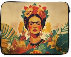 Laptophoes 15.6 inch - Vrouwelijk - Bloemen - Sieraden - Laptop sleeve - Binnenmaat 37x26 cm - Zwarte achterkant