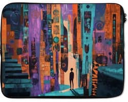 Laptophoes 17 inch - Abstract - Figuren - Kleurrijk - Laptop sleeve - Binnenmaat 41x28 cm - Zwarte achterkant