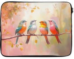 Laptophoes 17 inch - Vogels - Kleurrijk - Tak - Laptop sleeve - Binnenmaat 41x28 cm - Zwarte achterkant
