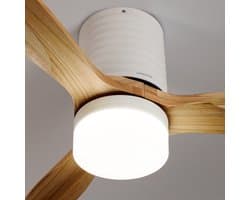 CREATE - Plafondventilator 40W silent Ø132 cm 100% Hout - Met Verlichting drie temperaturen - Met Wandregelaar - Met Afstandsbediening - 6 Snelheden - Timer - Zomer/Winter functie - Naturel hout - WIND CALM LINE — afbeelding 1