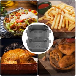 2 x Airfryer bakplaat - Dubbele uittrekmand - 16,3*16,3 cm - Grijs - Siliconen hittebestendige mal met handgrepen aan beide zijden — thumbnail 5