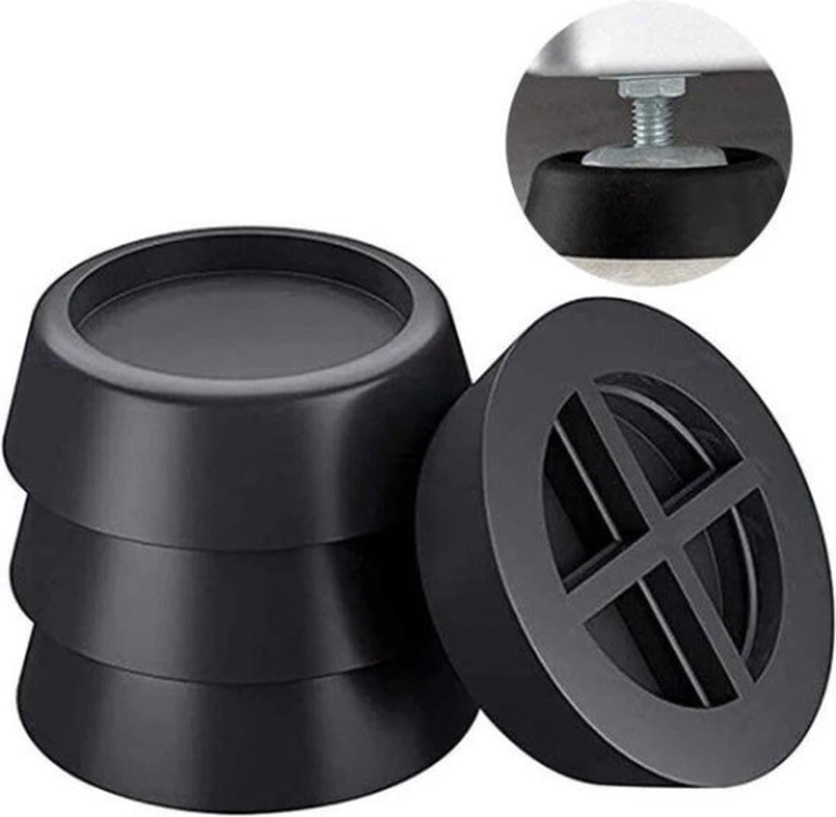 Trillingsdempers Wasmachine & Droger – Set van 4 stuks – Zwart - Wasmachine Geluidsdempers / Vibratiedempers – Pads / Voetjes – Antislip rubber - Extra dik — afbeelding 1