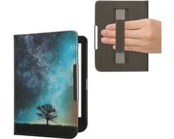kwmobile e-reader hoesje geschikt voor Kobo Clara BW / Colour hoes - E reader flip case met magneetsluiting - Ereader cover - Sterrenstelsel en Boom design in blauw / grijs / zwart