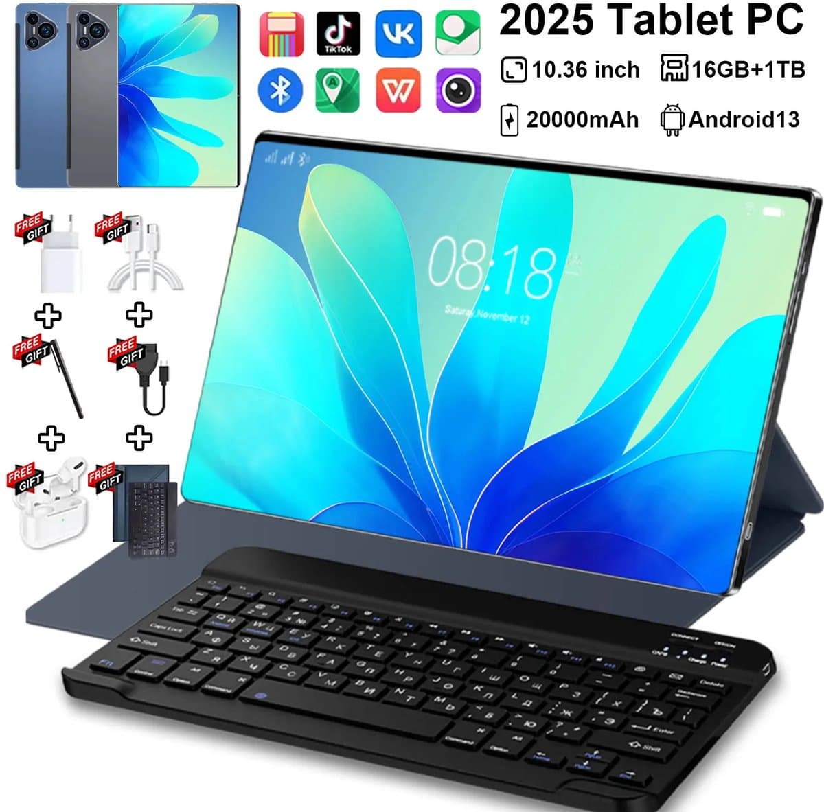 2025 Originele Nieuwe P70 Pro Tablet 10.36 Inch Android Snapdragon 8gen2 Globaal 16Gb + 1024Gb 20000Mah 5G Dual Sim Wifi Hd -Blue — afbeelding 1