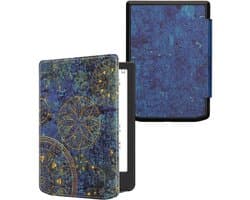 kwmobile e-reader hoesje geschikt voor Pocketbook Verse / Verse Lite / Verse Pro / Color / Vivlio Light/Light HD hoes - E reader flip case met magnetische sluiting - Ereader cover - Mandala design in geel / donkerblauw