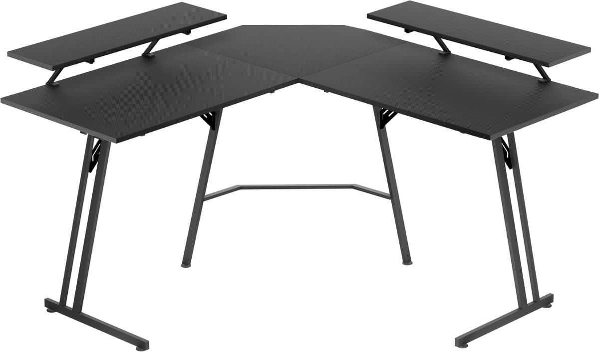 120 x 73 x 46 cm, Gaming tafel, bureau, hoekbureau, L-vormige computertafel, gamingbureau met hoek, grote gamingtafel zwart, met monitorhouder — afbeelding 1