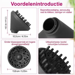 Nifkos - Geschikt voor Opzetstuk geschikt voor Dyson Haarstyler - Haardroger Föhn Diffuser, Universeel Stereotype Haar Hoofd - Geschikt voor Airwrap Styler HS05 HS03 HS01-converter - Zwart — thumbnail 2