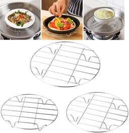 3x Ovenrooster - 23/25/28 CM - RVS Stoomrek - Oven Rek - Magnetron Rek - Ovenrooster - Ovenrek - Kookspullen - Stoommand - Steamer Basket - Magnetron Rooster Rond - voor Bakken, Koken, Braden - Kookgereedschap voor Air Fryer — thumbnail 1
