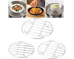 3x Ovenrooster - 23/25/28 CM - RVS Stoomrek - Oven Rek - Magnetron Rek - Ovenrooster - Ovenrek - Kookspullen - Stoommand - Steamer Basket - Magnetron Rooster Rond - voor Bakken, Koken, Braden - Kookgereedschap voor Air Fryer