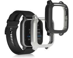 kwmobile 2x smartwatch hoes geschikt voor Garmin Venu Sq 2 Music / Sq 2 hoesje - Siliconen sporthorloge cover - Activity tracker case in zwart / zilver