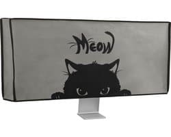 kwmobile beschermhoes monitor geschikt voor 34-35" Monitor - Computerscherm cover - Computer accessoires - PC scherm hoes in grijs / zwart - Kat Meow design