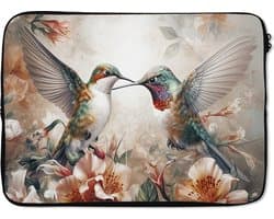 Laptophoes 13 inch - Kolibrie - Vogels - Bloemen - Natuur - Laptop sleeve - Binnenmaat 32x22,5 cm - Zwarte achterkant