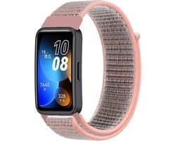 Nylon Smartwatch bandje - Geschikt voor Huawei Band 8 / Huawei Band 9 / Huawei Band 10 nylon bandje - roze - Strap-it Horlogeband / Polsband / Armband