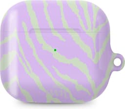 xoxo Wildhearts hoesje geschikt voor AirPods 4 - Main Character - Ook als telefoonhoesje verkrijgbaar - schokbestendige case - koptelefoonhoesje - Glimmende afwerking - Beschermhoes met zebraprint - dierenprint hoesje - Paars - Groen — thumbnail 1