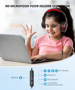 Intelectro Koptelefoon voor Kinderen - Veiligheid en Plezier in Eén! - Hoogwaardige Stereogeluid - Comfortabele Draagervaring - HD Microfoon - Volumeregeling - Brede Compatibiliteit en Audio Delen - Zwart/Rood - Levering Sneller dan Aangegeven! — thumbnail 2