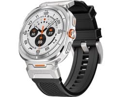 Stravo Rubberen smartwatch bandje – Geschikt voor Samsung Galaxy Watch Ultra 47mm – Met zilverkleurige adapter – Duurzaam siliconen horlogebandje voor Samsung Galaxy Watch Ultra / Ultra 2025 – Zwart/Titanium