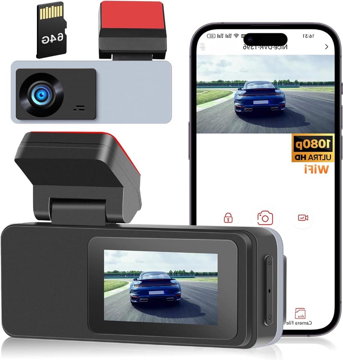 Voorste Auto WiFi Dashcam 2 Inch Scherm 150° Groothoek 1080P 64G SD-kaart Night Vision ADAS Loop Opname — afbeelding 1
