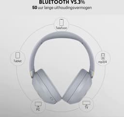 StayPowered Draadloze Hoofdtelefoon - 50 Uur Playtime Voor Onbeperkt Luisterplezier - Diepe Bassen - Opvouwbaar Ontwerp - Bluetooth 5.3 - Ingebouwde Microfoon - Ergonomische Pasvorm - Wit/Goud - Levering Sneller Dan Aangegeven! — thumbnail 2