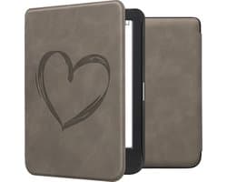 kwmobile e-reader hoesje geschikt voor Kobo Clara BW / Colour hoes - Ereader flip case met standaard - Kunstleren e reader cover - Brushed Hart design in grijs