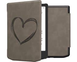 kwmobile e-reader hoesje geschikt voor Pocketbook Verse / Verse Lite / Verse Pro / Color / Vivlio Light/Light HD hoes - Ereader flip case met standaard - Kunstleren e reader cover - Brushed Hart design in grijs