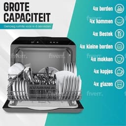 Luxe Mini Vaatwasser – Vrijstaande Kleine Vaatwasser – Met App – Met Waterreservoir – Modern Design – Zwart — thumbnail 3