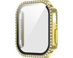 Watch case screenprotector - hoesje - gehard glas - geschikt voor Apple Series 10 & 11 met case size 46 mm - goud met glitters